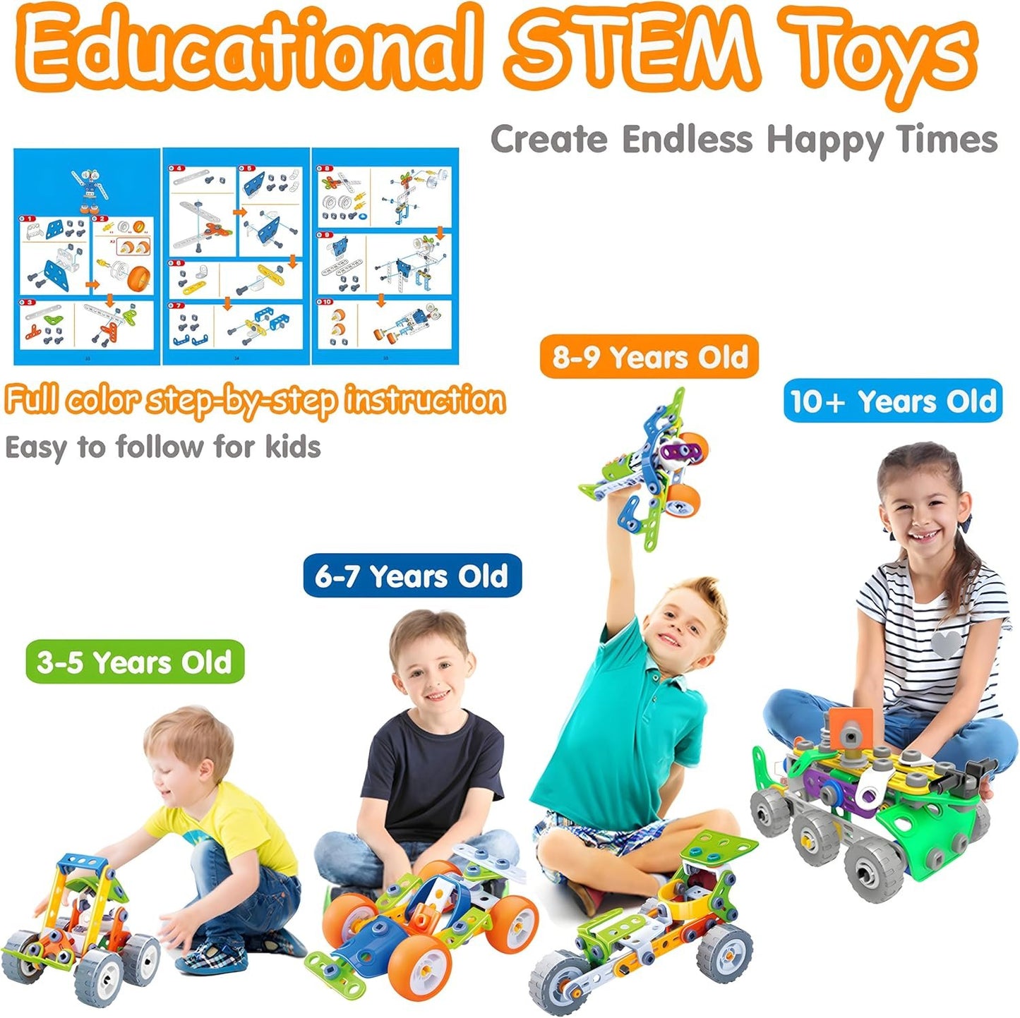 MOONTOY 175 Pieces STEM Toys for 4 5 6 7 8+ Year Old Boys Erector Sets Kits Building Toys for Kids Ages 4-8 4-6 5-7 6-8 Best Birthday Gift 6 Year Old Boy Gifts Creative Learning Games Steam Activities