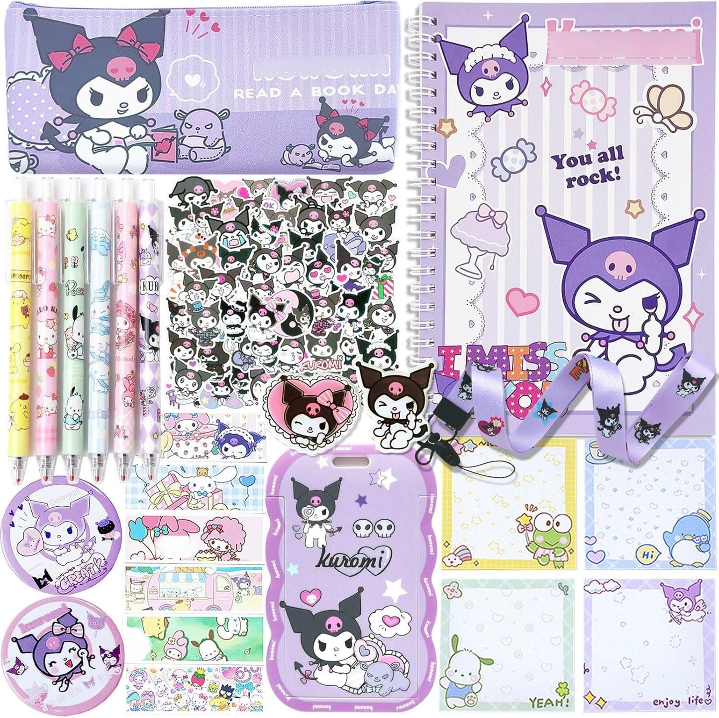 Koiswim Cute Kawaii School Supplies Stationery Gift Set, Including Gel Pens Notebook Pencil Cse Stickers Pins Badge Lanyard Sticky Note Bookmark (K)