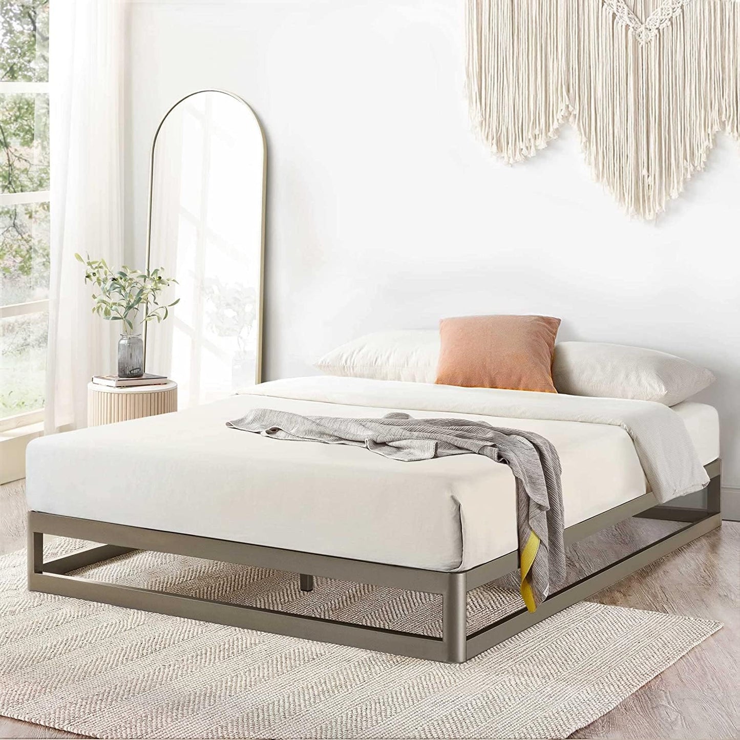 Zinus Metal Queen Bed Frame 22cm Grey Gunmetal Bedframe Base, 5Yrs Warranty, Steel Slat Mattress Support, Bedroom Furniture