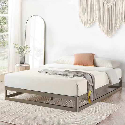 Zinus Metal Queen Bed Frame 22cm Grey Gunmetal Bedframe Base, 5Yrs Warranty, Steel Slat Mattress Support, Bedroom Furniture