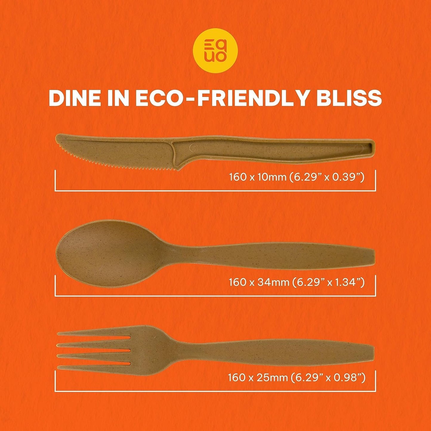 EQUO Sugarcane Disposable Utensil Set (Pack of 30 Forks, Spoons, Knives - 10 Each) - Plastic-Free, Home-compostable, Heat-Safe Utensils for Parties, Events, Camping & More