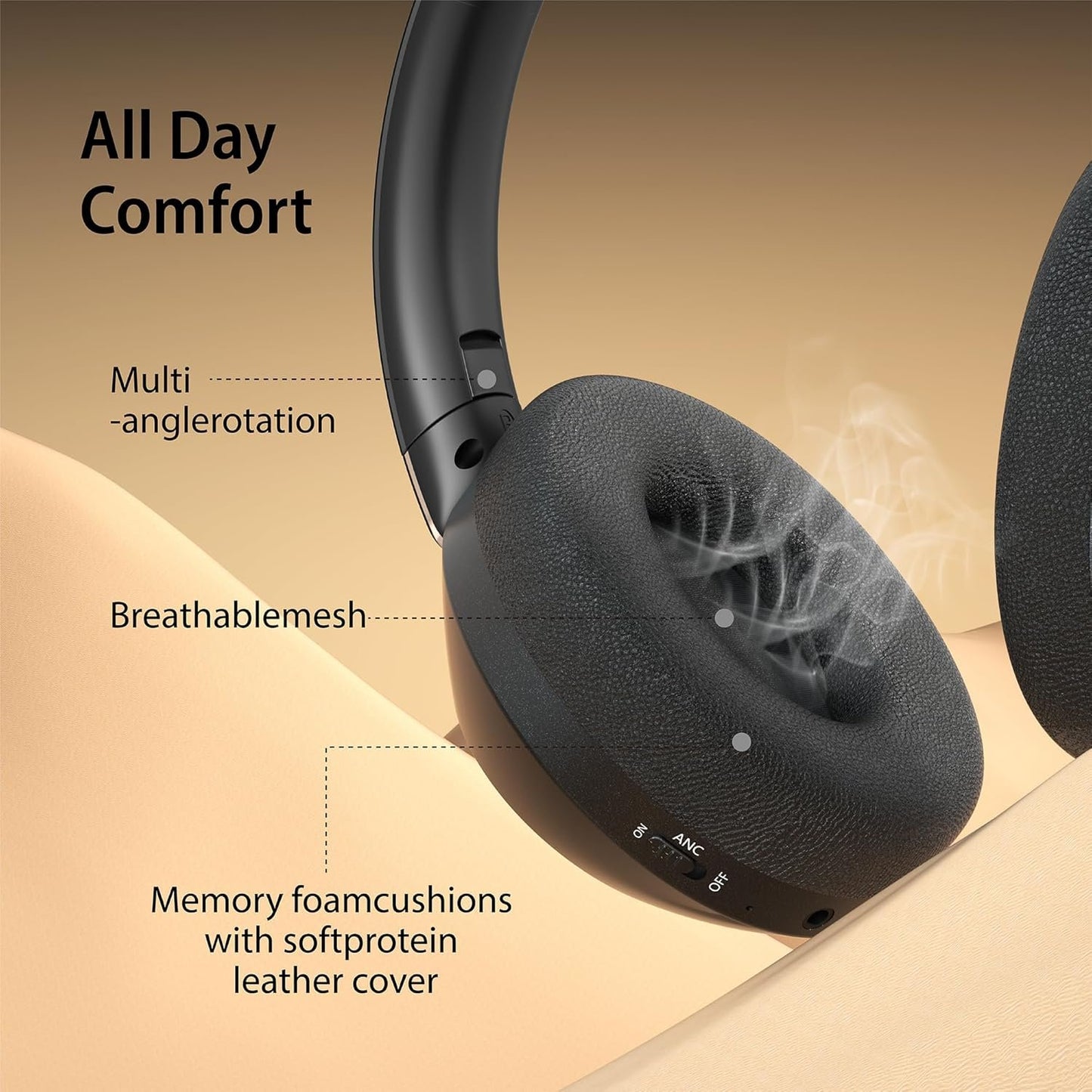 Active Noise Cancelling Headphones, 100H Playtime Headphones Bluetooth Wireless, Bluetooth Headphone Over Ear with Built-in Mic, Wireless Headphone for Travel, Home, Office, Call, Music, Meeting