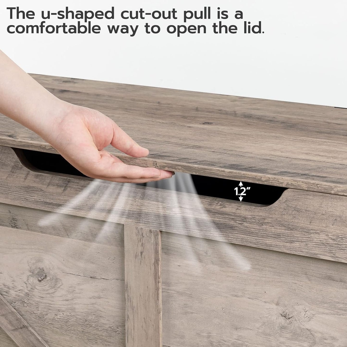 HOOBRO Storage Chest, 75 cm Retro Toy Box Organizer with U-Shaped Cut-Out Pull, Storage Bench, Safety Hinge, Sturdy Toy Chest, Wooden, Supports 100 kg, Easy Assembly, Greige BG77CW01