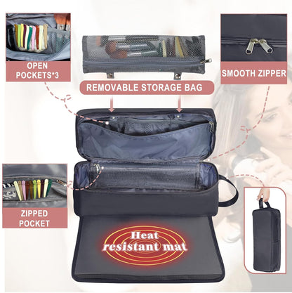 Hair Tools Travel Bag with Heat Resistant Mat Hair Styling Accessories Storage Case for Hair Dryer Flat Iron Straightener Curling Iron Haircare Accessories Travel Essentials for Women