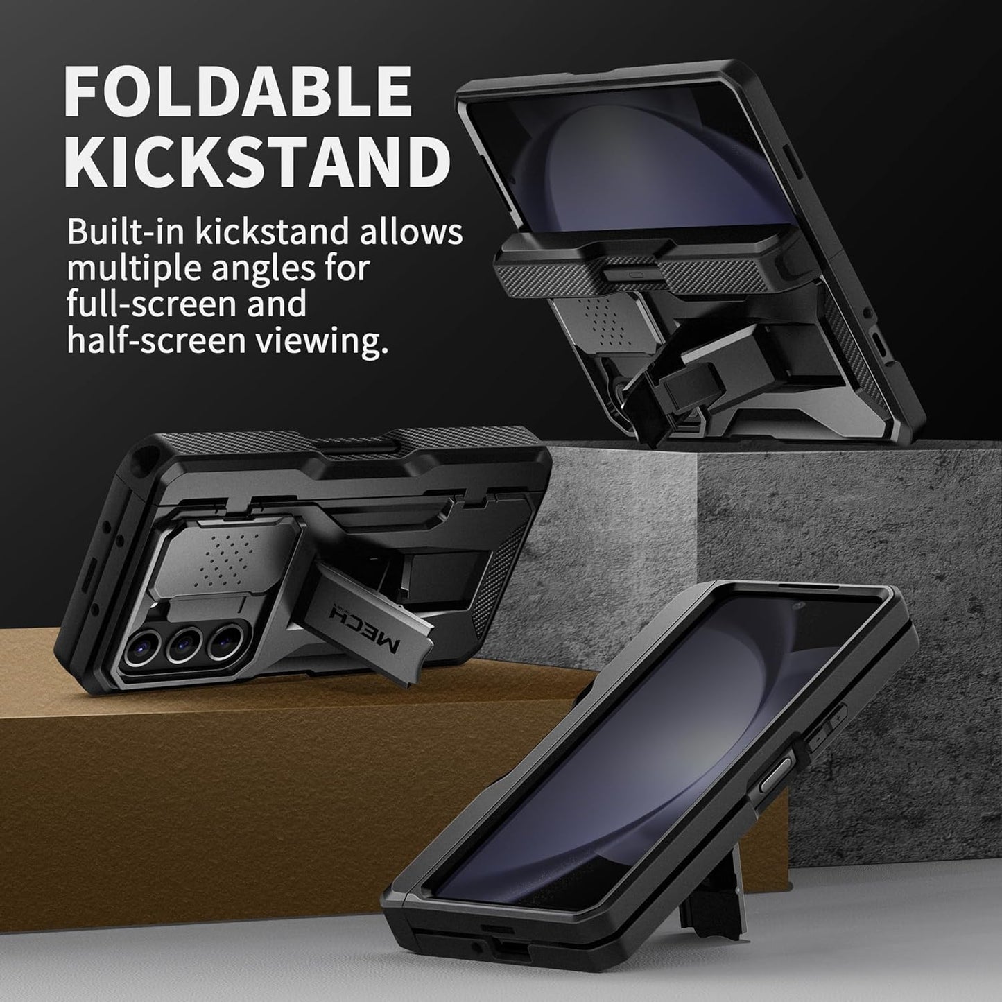 TONGATE for Z Fold 5 Case, [with Privacy Screen Protector & Slide Camera Cover] [S Pen Holder & Hinge Protection] Military Drop Phone Case for Samsung Galaxy Z Fold 5 with Stand & Belt Clip, Black