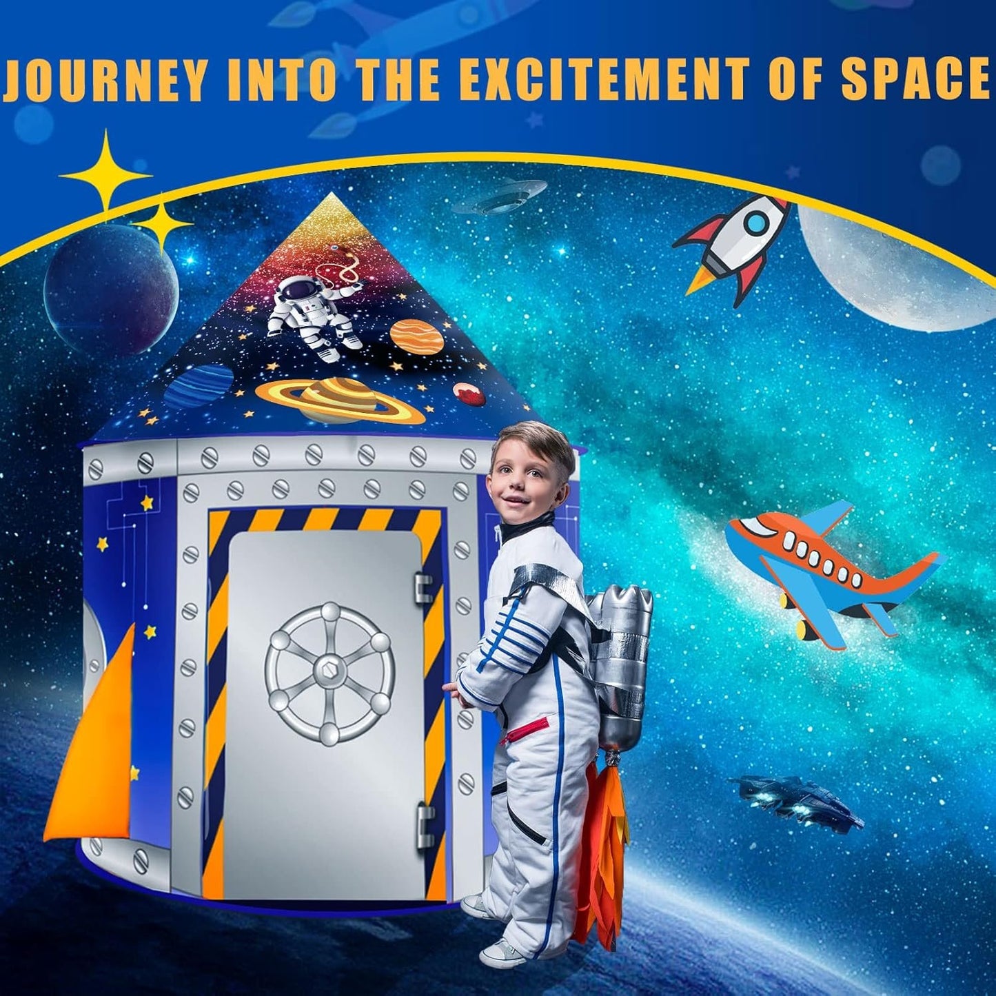 Nicecastle Play Tent for Boys Girls Kids,Rocket Ship Astronaut Spaceship Space Castle Playhouses Indoor Outdoor Game Party Birthday Gifts Bed Toy Toddler Pop Up Tunnel Foldable Tent for Baby Children