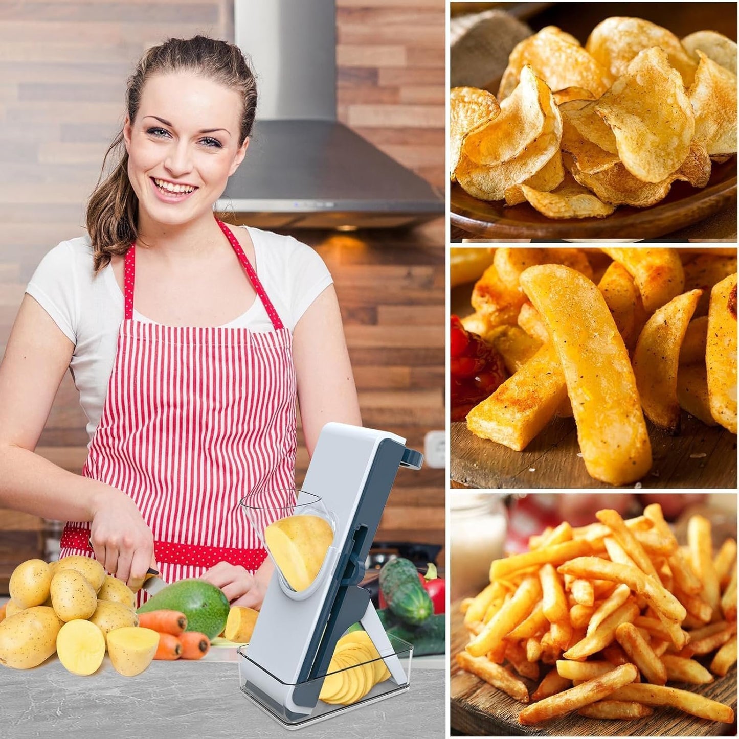 Safe Mandoline Slicer - Potato Slicer, Adjustable Vegetable Food Slicer Chopper, French Fry Cutter, Julienne Slicer, Professional 3 in 1 Chopping Artifact for Kitchen Chef Meal Prep