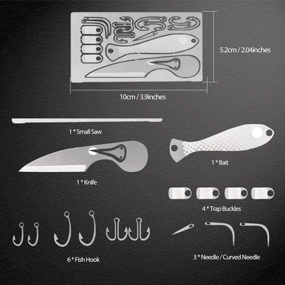 Survival Card Multitool Emergency Camping Kit with Fishing Line Gear, Multipurpose Credit Card Sized EDC Tool for Outdoor Fishing Hiking Hunting, 6PCS