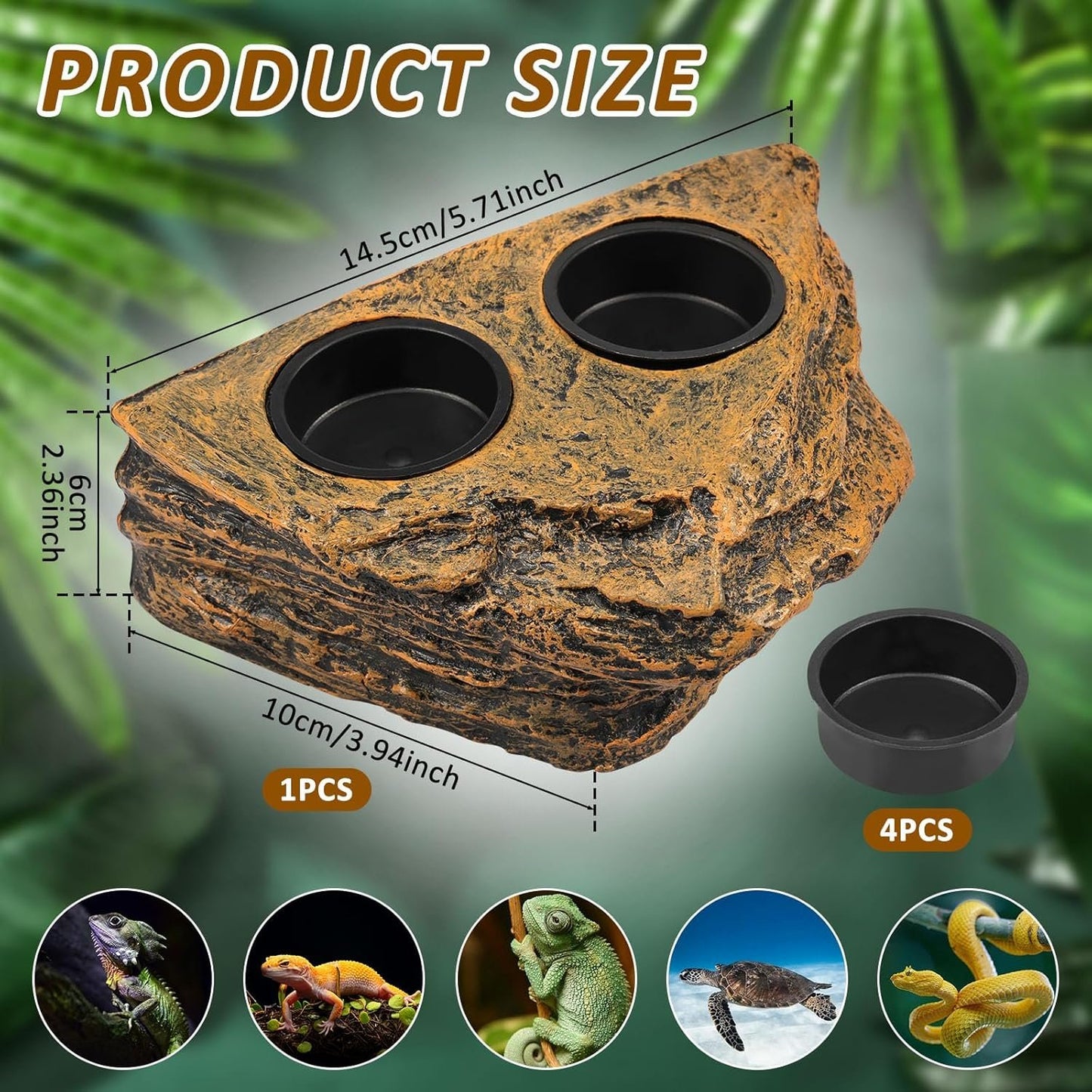 Reptile Magnetic Feeder Ledge, Reptile Food Water Dish with 2Pcs Bowls, Double Bowl Gecko Feeder Ledge, Reptile Feeding Bowl, Lizard Feeding Ledge for Lizard Crested Gecko