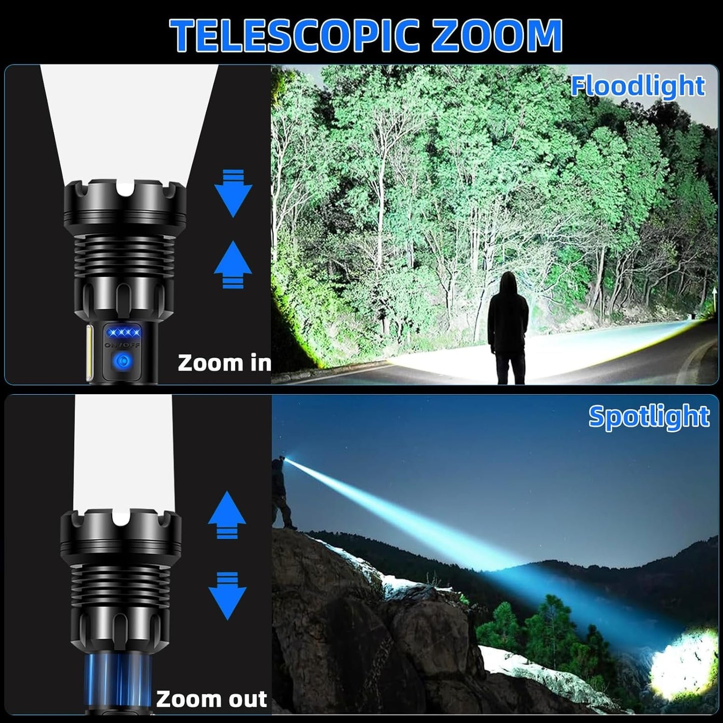 Flashlight Rechargeable, 990000 Lumens Led Flashlights, 7 Modes COB & LED Flashlight,Tactical Powerful Flash Light with Zoomable, IPX7 Waterproof, Super Bright Torch Light for Camping Emergency
