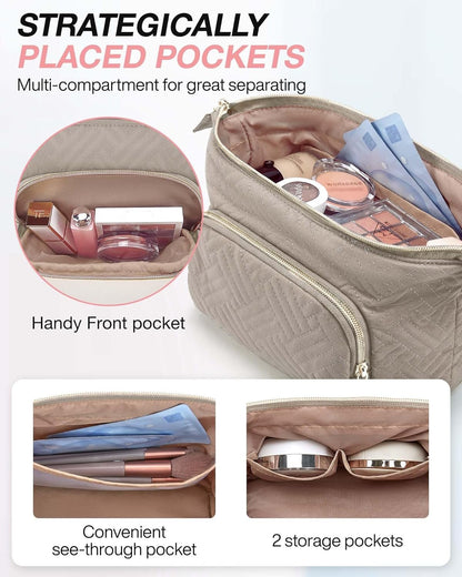BAGSMART Travel Makeup Bag, Cosmetic Bag Make Up Organizer Case,Large Wide-open Pouch for Women Purse for Toiletries Accessories Brushes, Tranquil Gray, Small