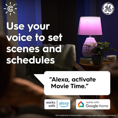 GE CYNC Smart LED Light Bulbs, Color Changing, Bluetooth and Wi-Fi Enabled, Alexa and Google Assistant Compatible, A19 Light Bulbs (4 Pack), 9.5 W