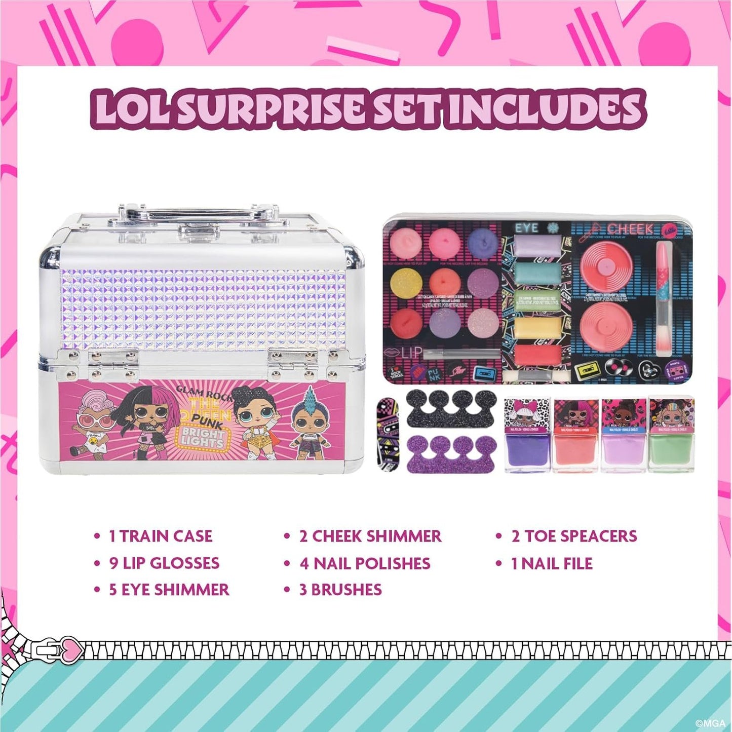 L.O.L Surprise! Townley Girl Train Case Cosmetic Makeup Set Includes Lip Gloss, Eye Shimmer, Nail Polish, Hair Accessories & more! for Kids Girls, Ages 5+ perfect for Parties, Sleepovers & Makeovers