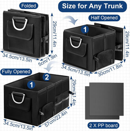 Car Trunk Organizer, Vehicle Boot Organizer 60L Collapsible Multi Compartment Boot Tidy Storage Box for SUVs, RV, Sedans, 600D Adjustable Auto Back Cargo Organisers Car Accessories (Black-55L)