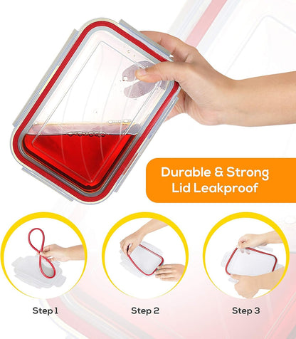KICHLY Plastic Airtight Food Storage Containers - 24 Pieces (12 Containers & 12 Lids) Plastic Food Containers with Lids for Kitchen & Pantry, Leakproof (Red)