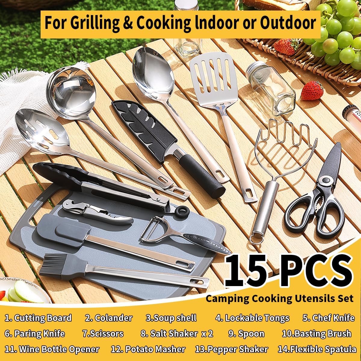ReaNea Camping Essentials Accessories Camping Gear Must Haves, Cooking Utensils Set Rv Camping Kitchen Backpacking Supplies Camper Gadgets Outdoor Hiking Travel Picnic Gifts