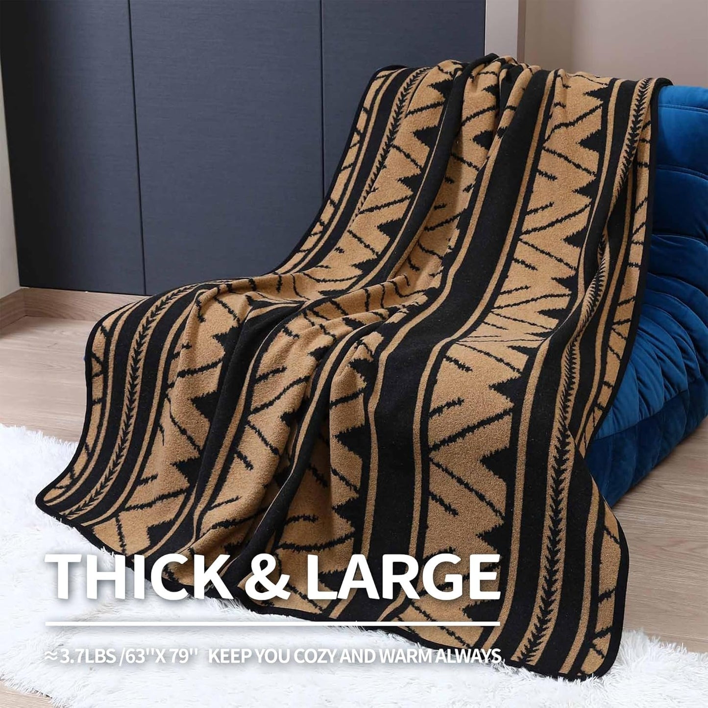 ACUSHLA Merino Wool Camp Blanket - Warm, Thick, Washable, Large Throw Great for Outdoor Camping All Seasons Suitable Sierra Khaki 79'' x63'' 3.8lbs