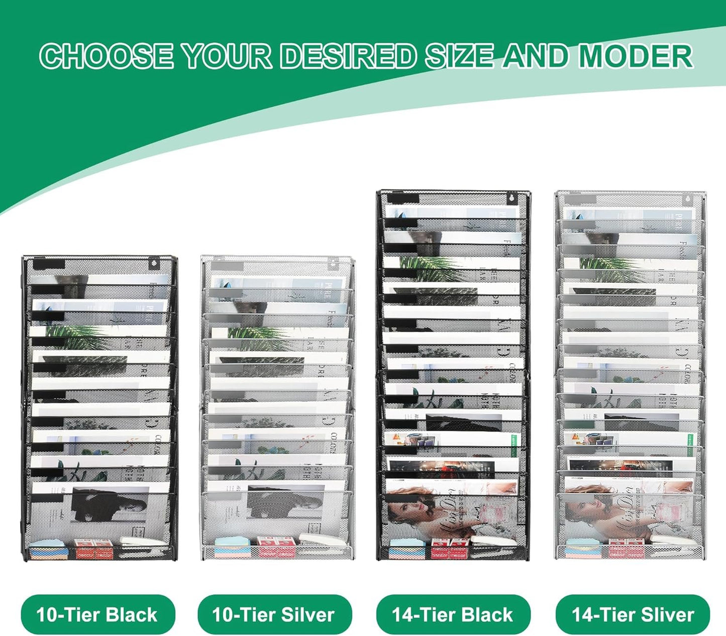 Solinxe 10 Tier Document Organizer, Paper Floder, Magazine Holder, Metal File Organizer for Home Organization, Office Supplies, Silver