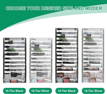 Solinxe 10 Tier Document Organizer, Paper Floder, Magazine Holder, Metal File Organizer for Home Organization, Office Supplies, Silver