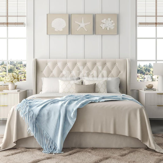 Aykah Velvet Queen Size Bed Frame with Hydraulic Storage, Upholstered Headboard, Modern Wingback Design Bed, Metal Bed Frame with High Headboard, No Box Spring Required,(Ivory, Queen Bed)
