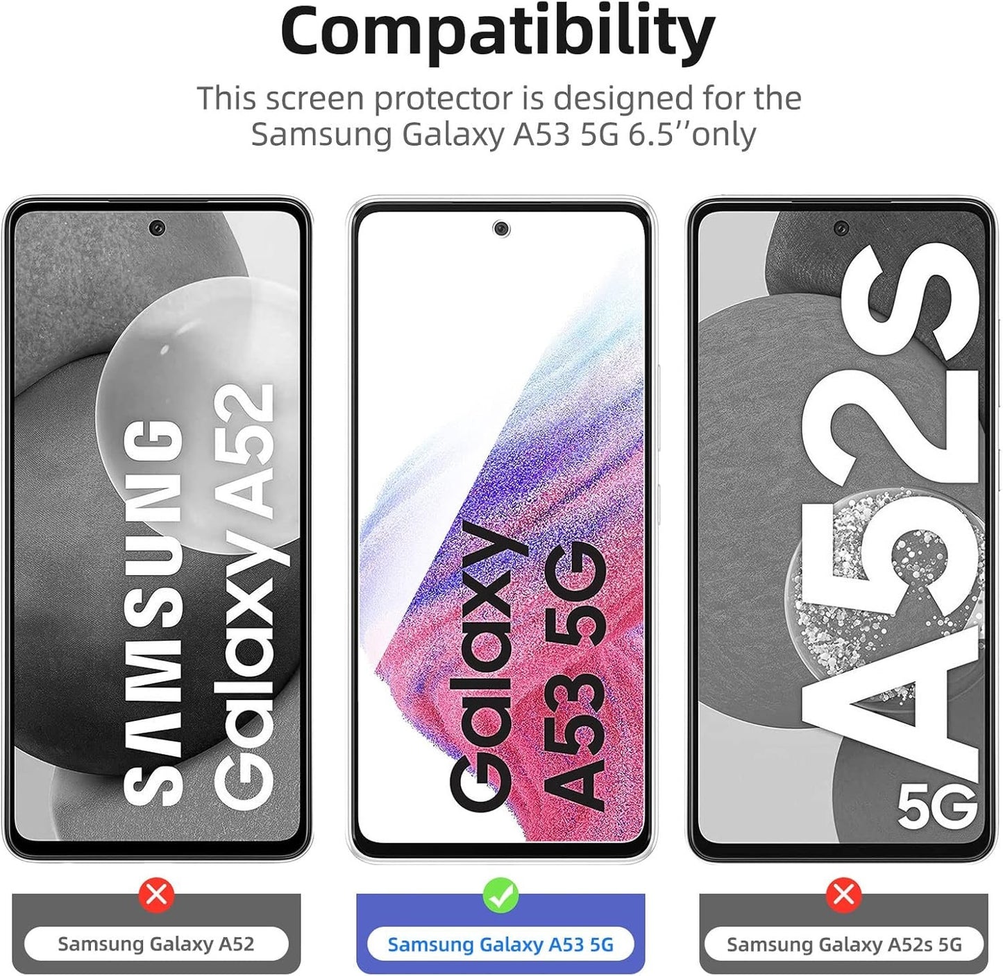 NEW'C 3 Pack Designed for Samsung Galaxy A53 5G Screen Protector Tempered Glass,Case Friendly Scratch-proof, Bubble Free, Ultra Resistant