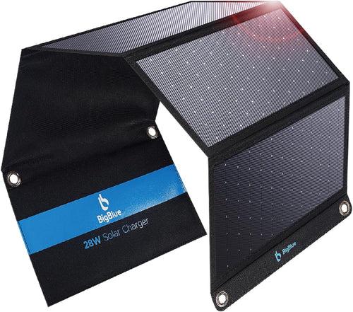 [Upgraded]BigBlue 3 USB Ports 28W Solar Charger(5V/4.8A Max), Foldable Portable Solar Phone Charger with SunPower Solar Panel Compatible with iPhone 11/Xs/XS Max/XR/X/8/7, iPad, Samsung Galaxy LG etc.