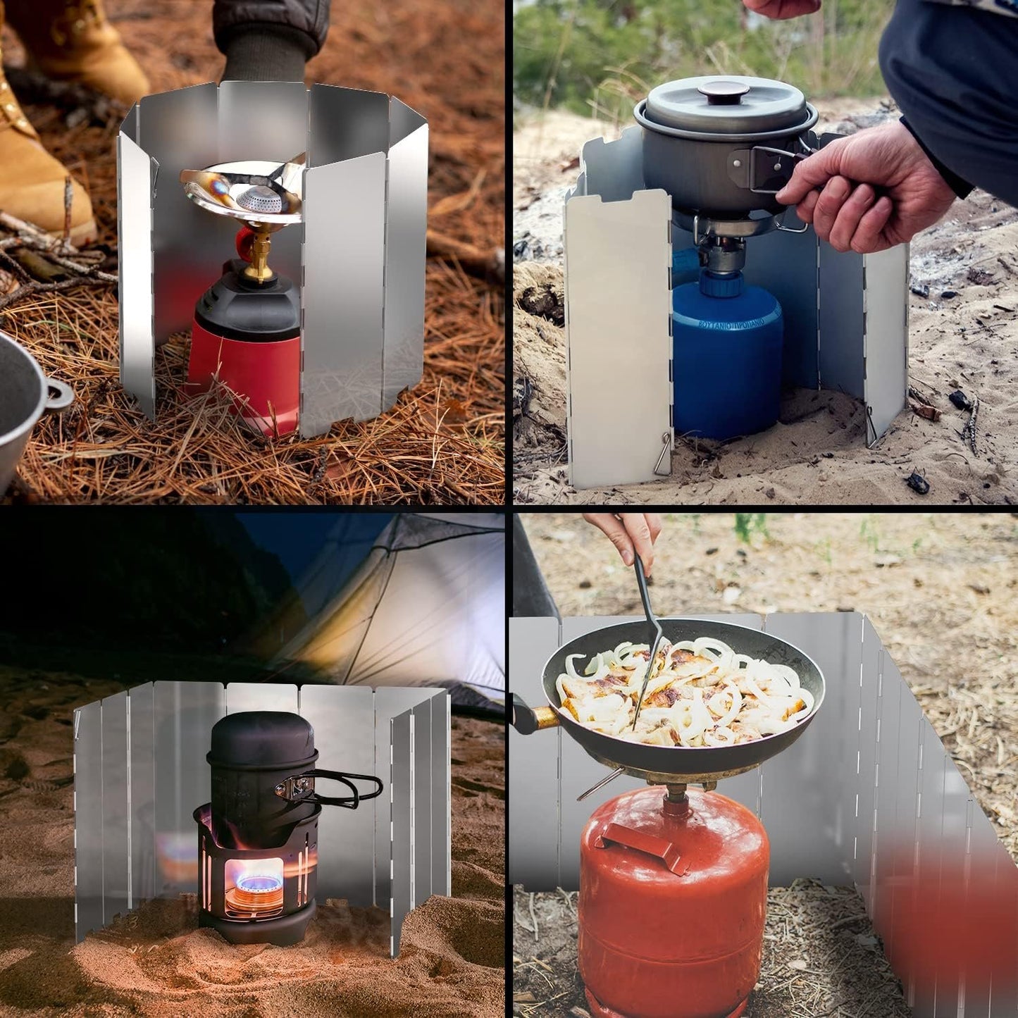 Ohuhu Camp Stove Windscreen - 10 Plates Lightweight Folding Stove Windshield, Portable Aluminum Camping Picnic Cooker Stove Wind Screen with Drawstring Bag for Outdoor Hiking, Backpacking, Travel