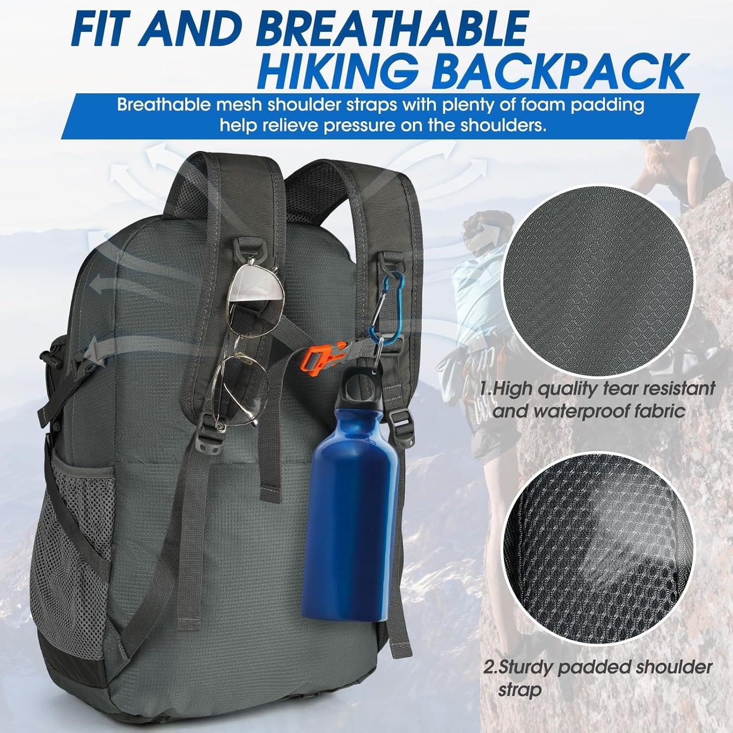 40L Packable Backpack Waterproof Hiking Backpacks Lightweight Outdoor Sport Travel Daypack for Climbing Camping Touring