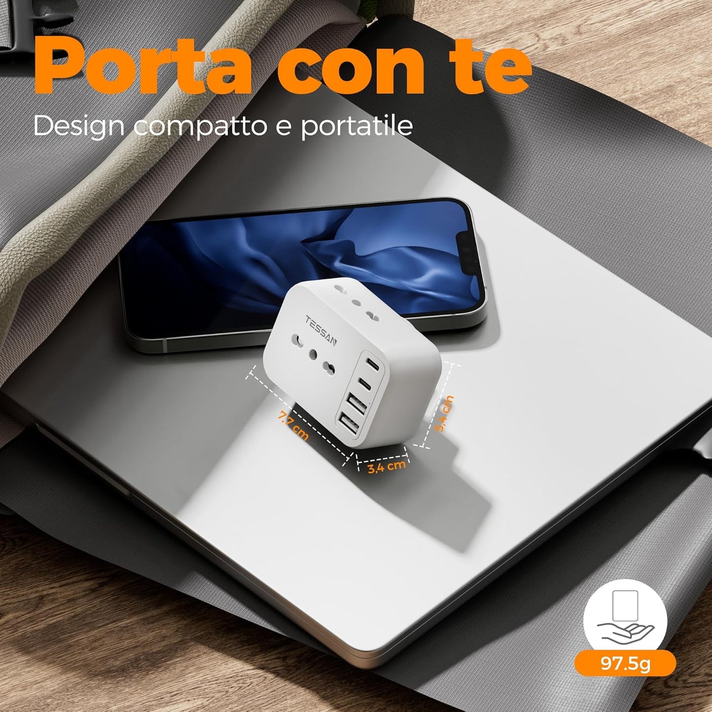 TESSAN American Plug Adapter, US Type B Plug with 2 USB A and 2 USB C
