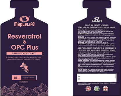 Resveratrol Antioxidant Supplement- OPC Plus- Trans Resveratrol for Excellent Skin Health and Heart, Circulation, Liver with Grape Seed, Green Tea Extract, Goji and Pomegranate - 30 Sachets