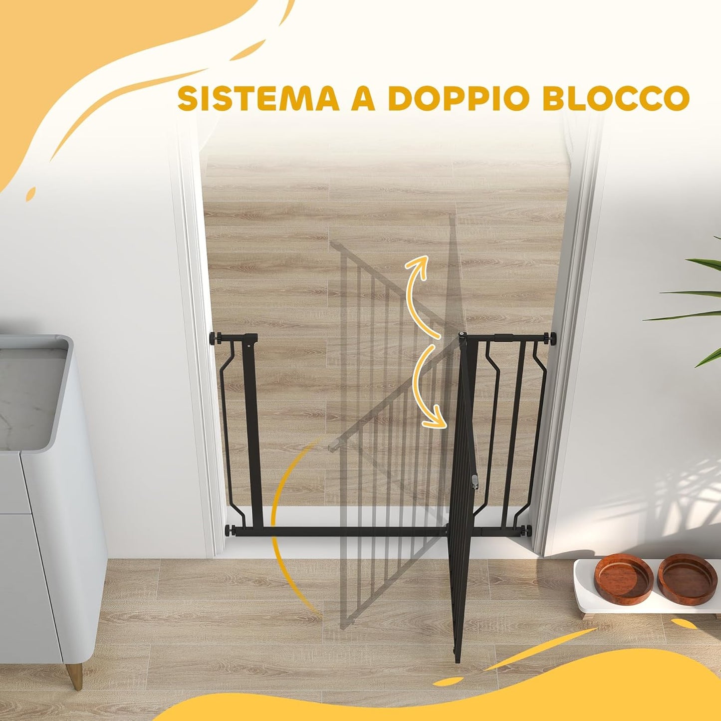 PawHut Safety Gate for Dogs Extendable 75-95 cm and Adjustable for Stairs and Doors, 76 cm High Steel and ABS Black