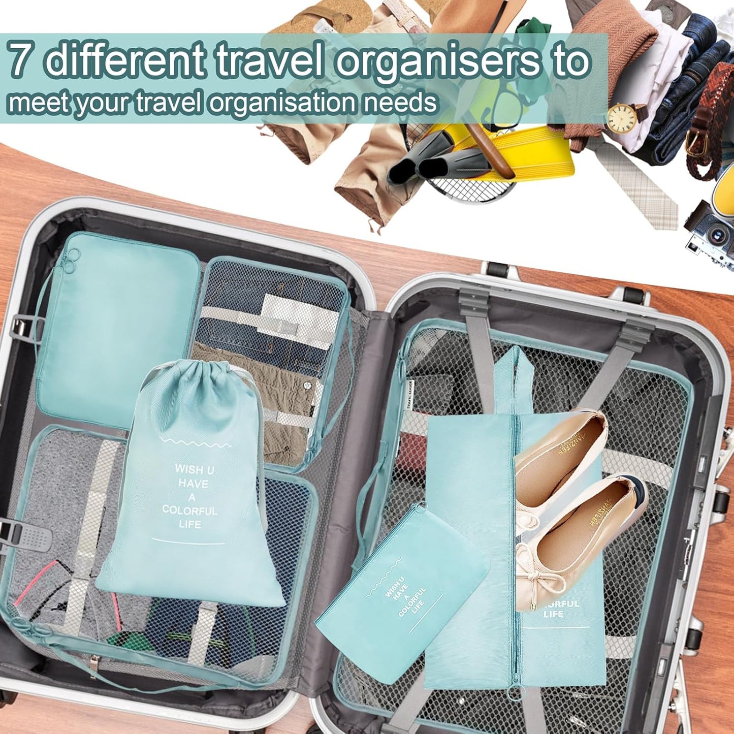 Suitcase Organizer, 7 Pieces Travel Cube System, Travel Suitcase Organizers, Space-Saving Suitcase Organizer, for Vacation and Travel, Organizer Suitcase Set, Travel Useful Accessories