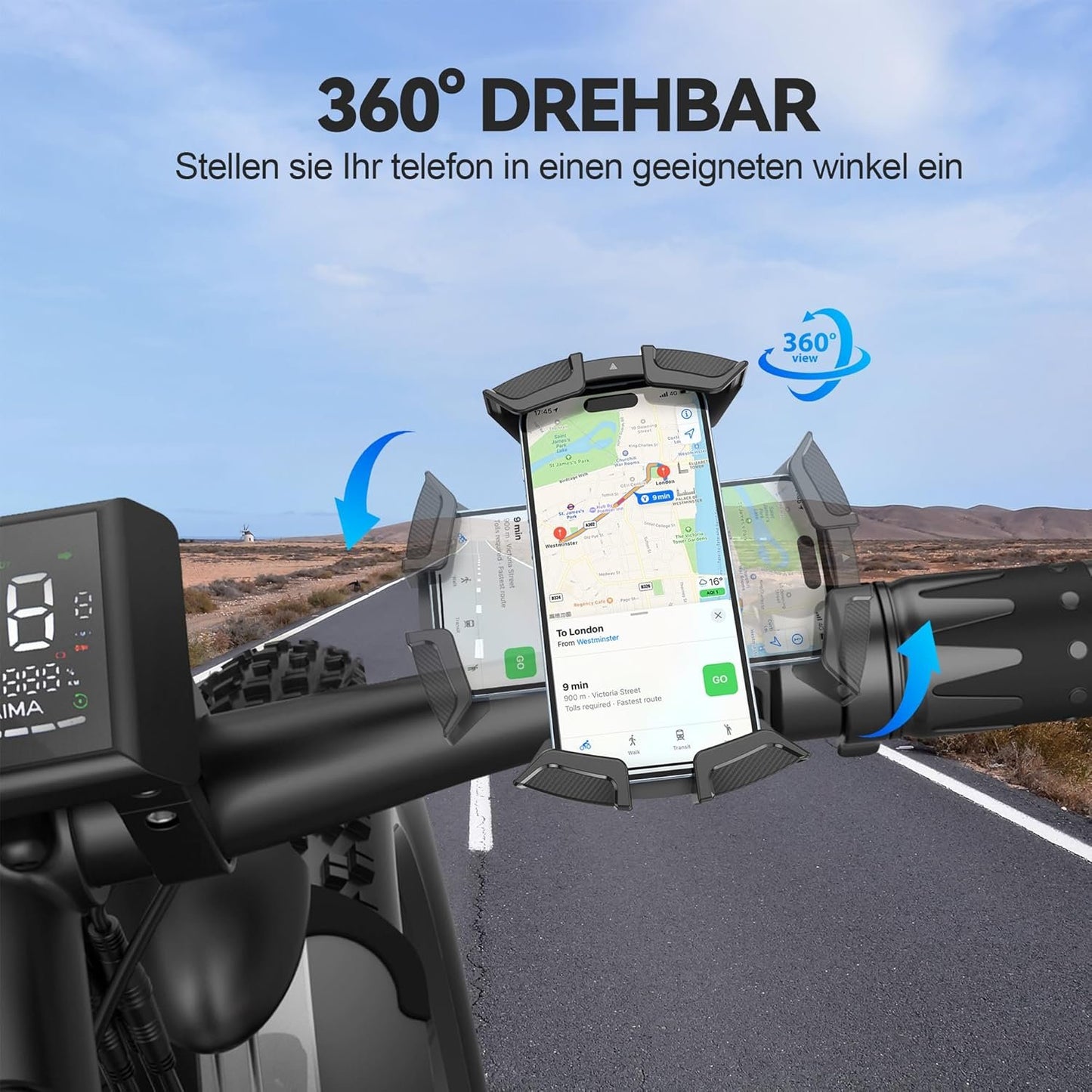 Motorcycle Phone Holder, Bike Phone Holder, Scooter Bike Handlebar, Safety Lock, One Hand Operation, Girevo Phone Holder