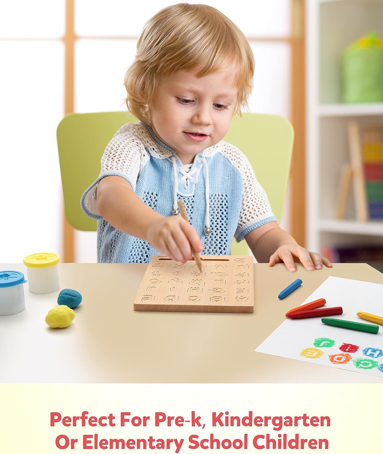 Coogam Wooden Letter Tracing Board Double-Sided, Alphabet 123 Numbers Cognition Montessori Early Learning STEM Preschool Toy 3 4 5 Years Old Kids