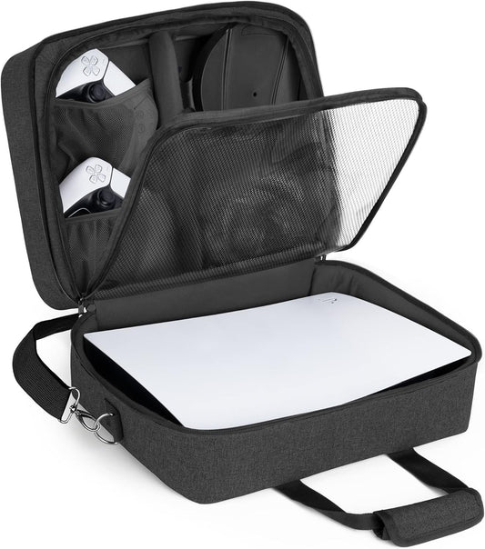 Trunab Gaming Console Bag Compatible with PS5/PS4/PS4 Pro/PS4 Slim/Xbox One/Xbox One X/Xbox One S, Portable Travel Handbag with Multiple Compartment for Controller and Gaming Accessories,Black