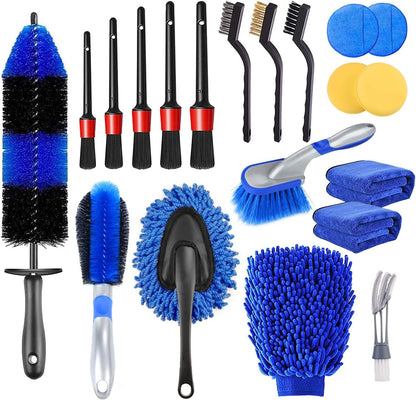 20Pcs Car Detailing Brush Set, Car Wheel Tire Brush Set, Car Detailing Kit with 17" Rim Wheel Brush, Tire Brush, Car Cleaning Kit for Cleaning Wheels, Interior, Exterior, Dashboard, Leather, Air Vent