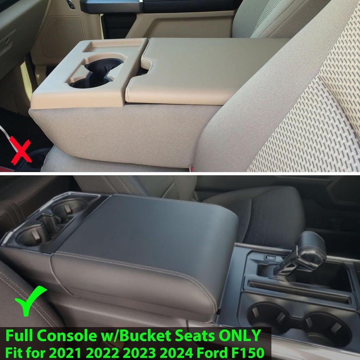 Zxiaochun Center Console Organizer Compatible with 2021 2022 2023 2024 2025 Ford F150 Interior Accessories, Armrest Box Insert Storage Tray (Full Console w/Bucket Seats ONLY)-Black Trim