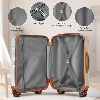 Melalenia Luggage Set 4 Piece Carry On, ABS Hardside Suitcase with TSA Lock and Spinner Wheels,Beige Brown(20 inch)