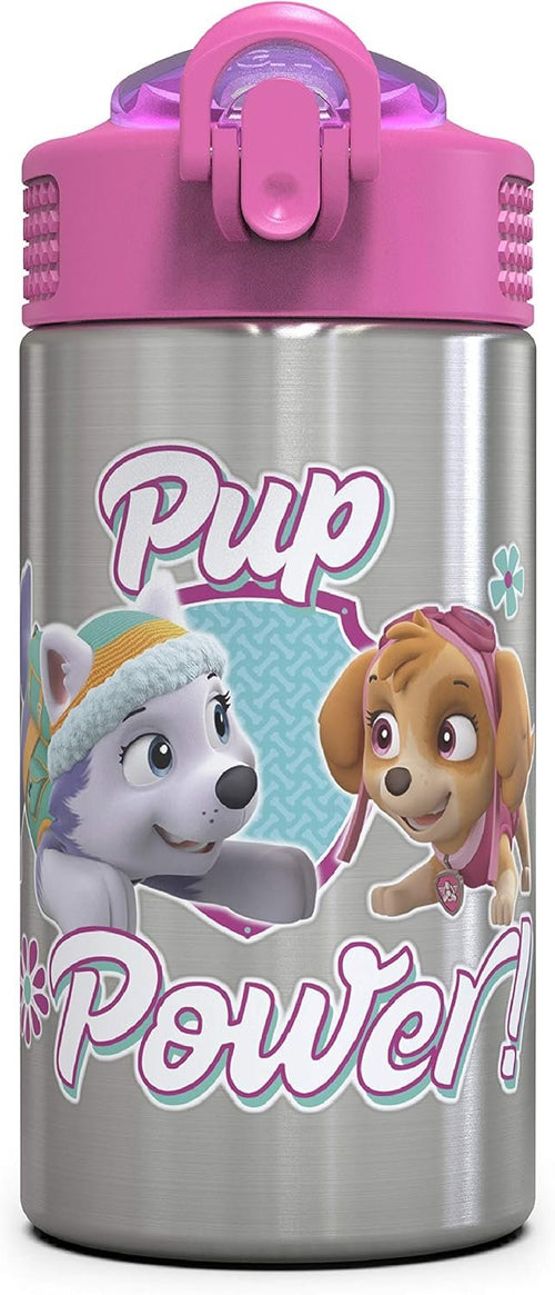 Zak Designs Paw Patrol Skye - Stainless Steel Water Bottle with One Hand Operation Action Lid and Built-in Carrying Loop, Kids Water Bottle with Straw Spout is Perfect for Kids (15.5 oz, BPA-Free)
