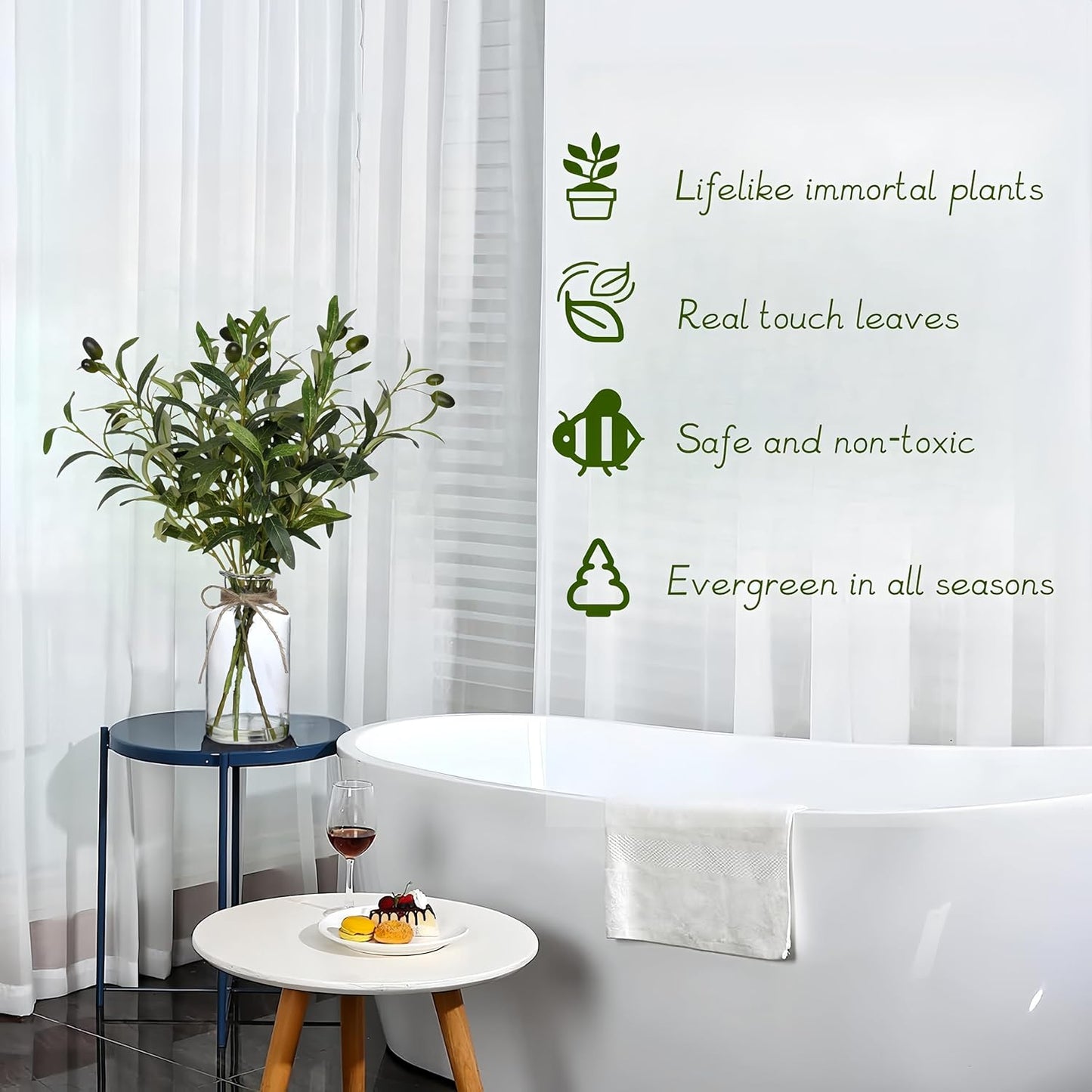 Avoik Artificial Plants Olive Branch in Glass Vase, 14.5” Fake Plant Greenery Stems with Olive Branches Faux Eucalyptus Stems for Home Office Farmhouse Wedding Table Centerpiece Décor