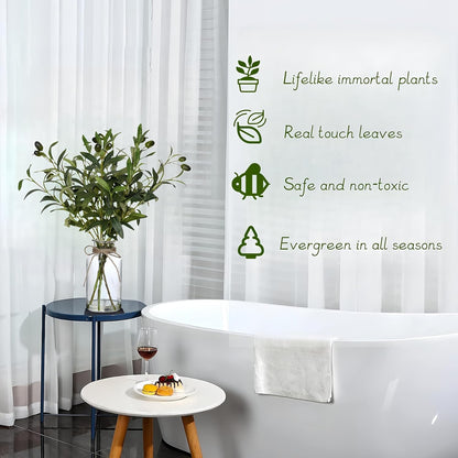 Avoik Artificial Plants Olive Branch in Glass Vase, 14.5” Fake Plant Greenery Stems with Olive Branches Faux Eucalyptus Stems for Home Office Farmhouse Wedding Table Centerpiece Décor