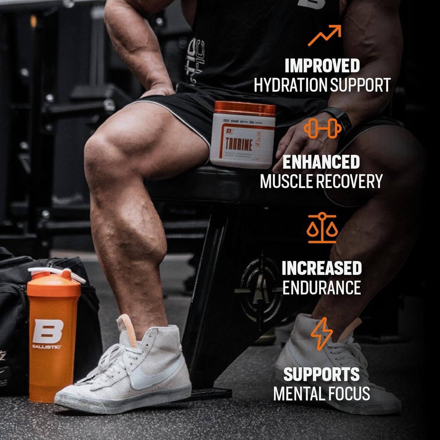 Ballistic Taurine Powder | 3g Pure Taurine Amino Acid Supplement | Electrolyte Support, Hydration, Metabolism Management, Heart Health | Vegan, 133 Servings, 400G (Unflavoured)