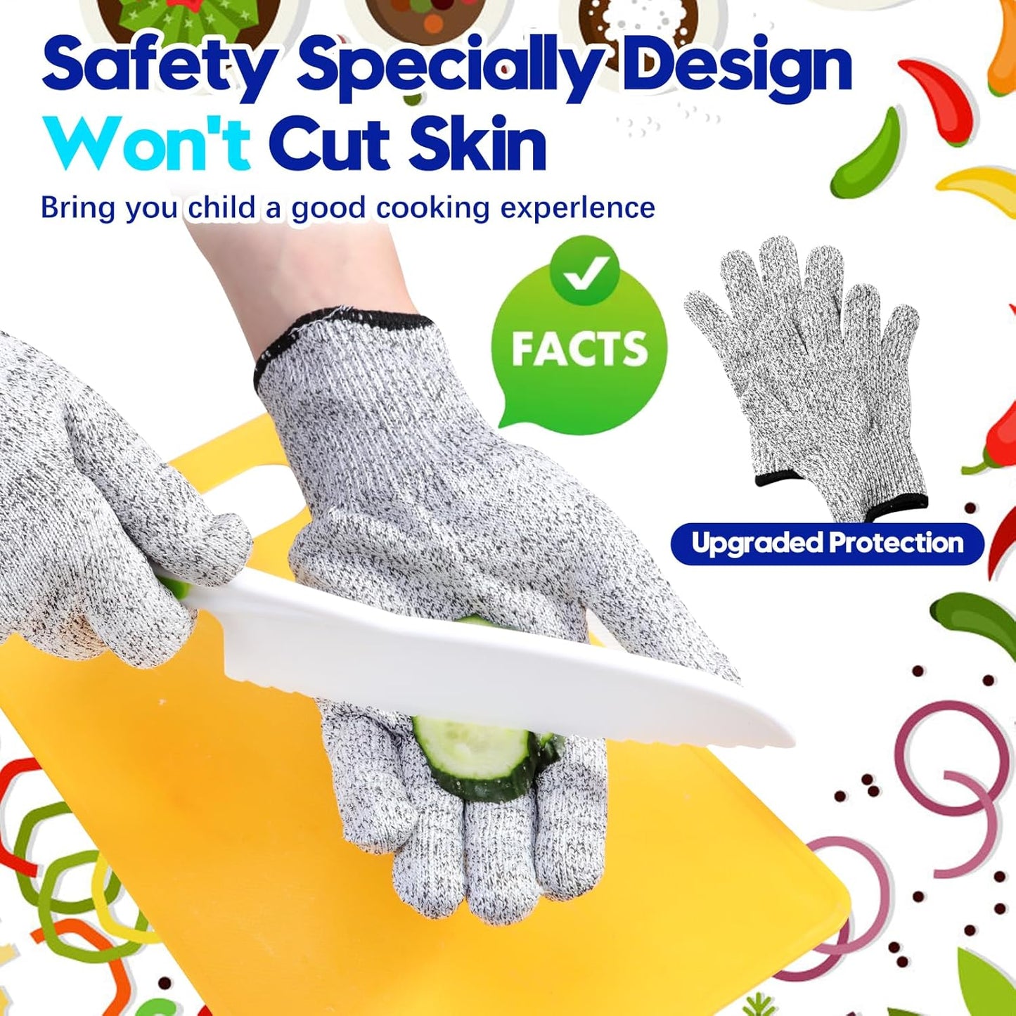 PELOSTA 18 Piece Play Kitchen Toys for Kids,Montessori Kitchen Tools for Toddlers Real Cooking,Kids Safe Knife,Gloves,Cutting Board,Scissors for Pretend Play,Birthday Gifts for Girls & Boys Age 3-8c