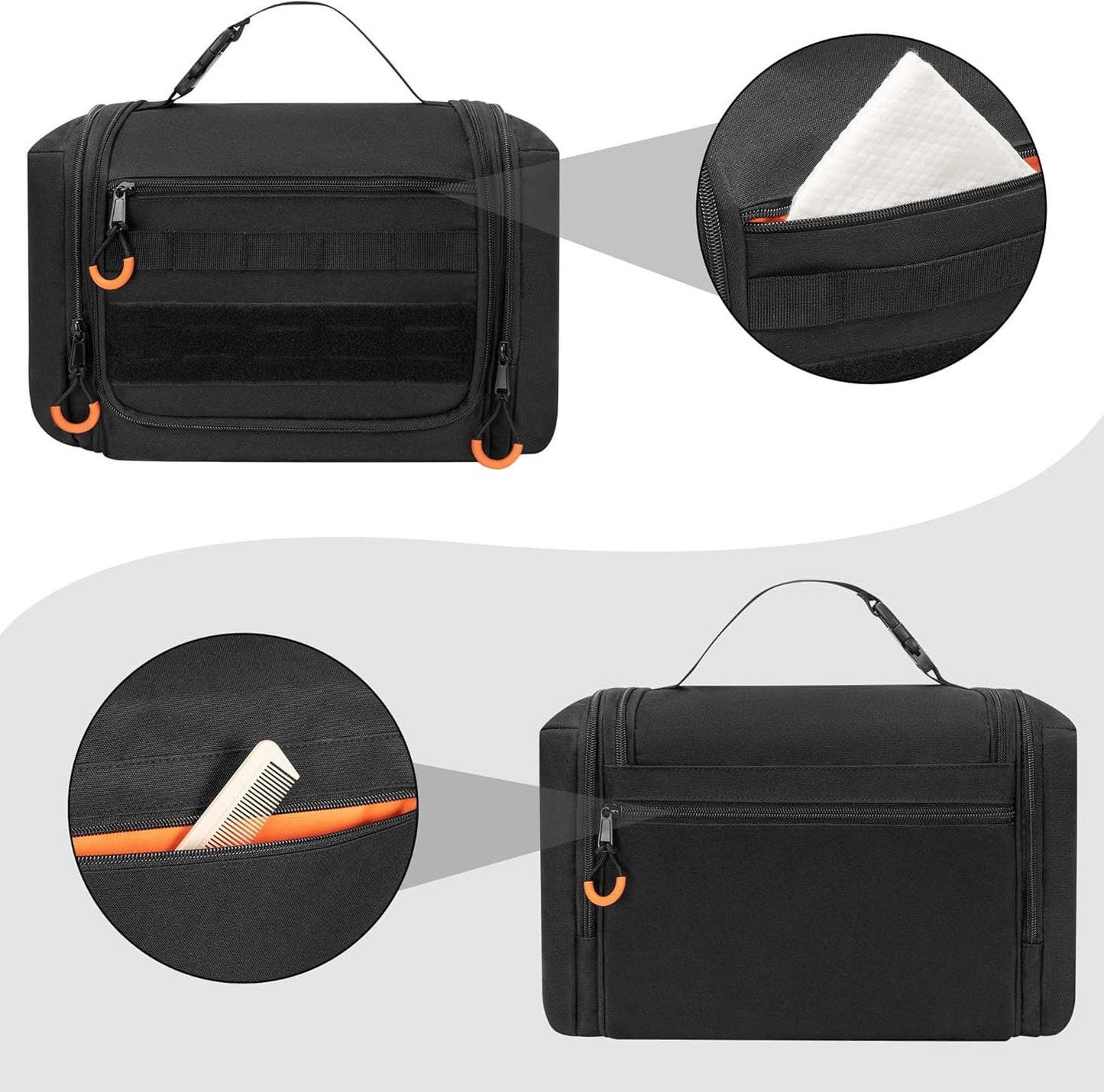 Prokva Tactical Toiletry Bag for Travel Men Dopp Kit Hygiene Bag Shower Organizer with Hooks for Toiletries and Shaving Care, Black