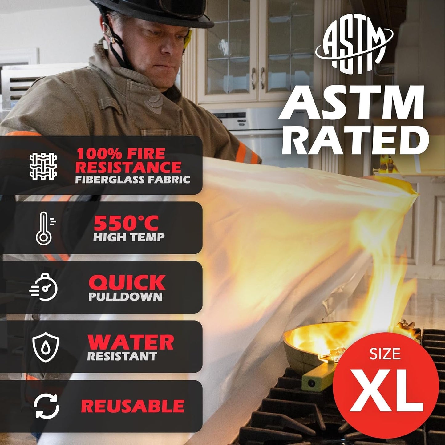 72 HRS Fiberglass XL Fire Blanket - Fire Blanket for Home, Kitchen Fire Blanket | Fire Extinguishers Home | Essential Fire Safety Tool, Emergency Fire Blanket Canada | (2PC 1.2x1.8m 47"x71")