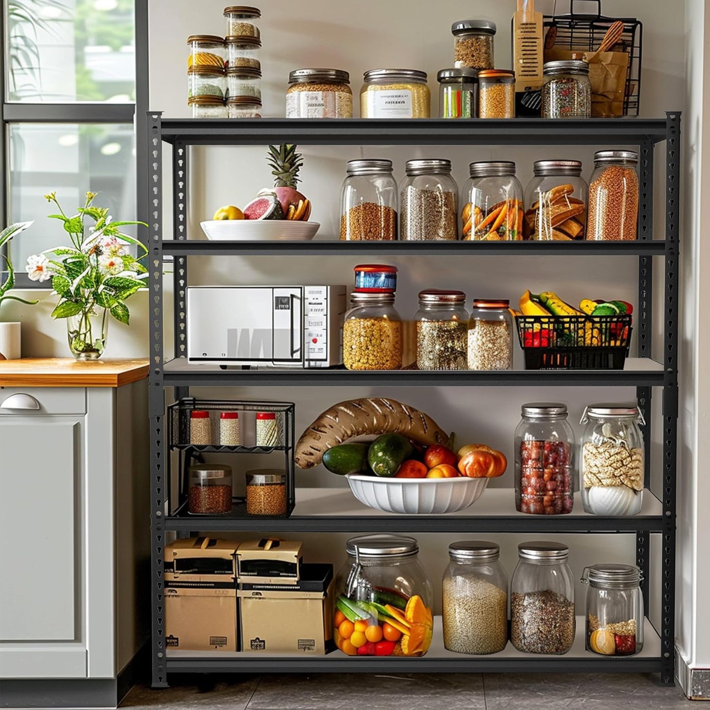 WORKPRO 5-Tier Metal Garage Shelving, 48”W x 24”D x 72”H, Adjustable Storage Rack, Heavy Duty Shelf with Particle Board, 2500 lbs Load Capacity (Total) for Garage, Basement, Warehouse, Kitchen