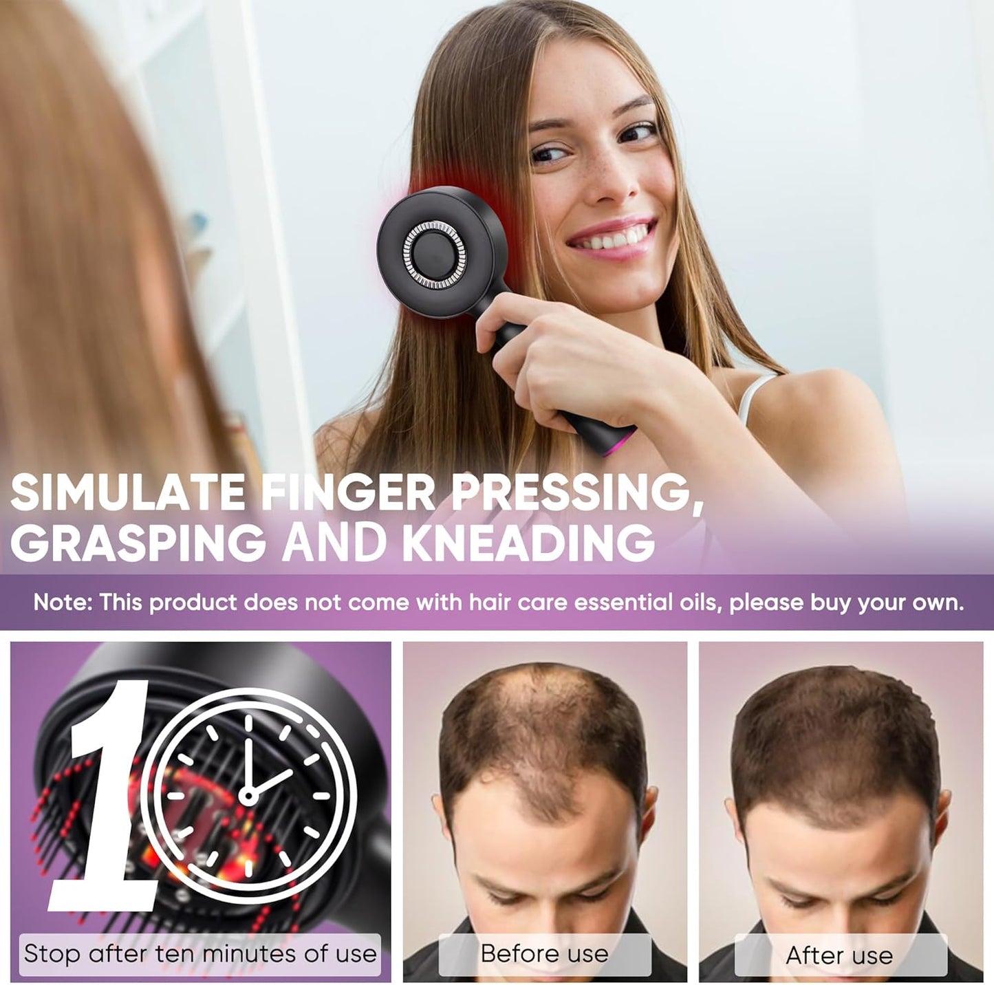 Upgrade 3 in 1 Hair Oil Applicator,Electric Hair Brushes for Hair Growth,Oil Applicator Scalp Massager,IPX7 Waterproof Electric Scalp Massager
