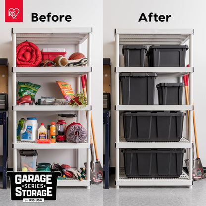 IRIS USA 117.4 L Heavy Duty Totes for Storage with Easy-Grip Handles, 4 Pack, Storage Bins with Lids, Durable Stackable Utility Containers, Large Garage Organizing Tubs - Black