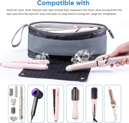 2IN1 Hair Tools Travel Bag with Removable Heat Resistant Mat Curling Iron Travel Case, Hair Dryer Organizer for Flat Irons, Straighteners and Haircare Accessories, Hot Tools Travel Bag Hair
