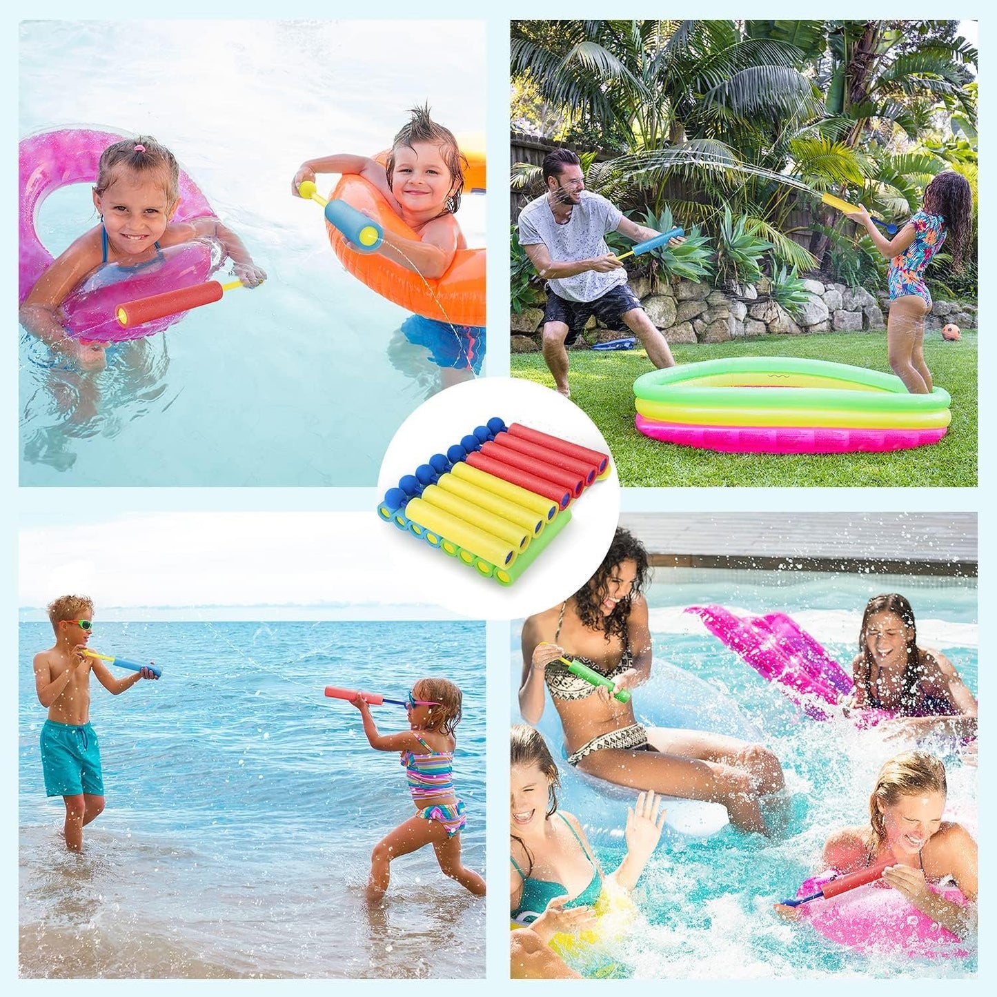 Water Gun, 16Pcs Foam Squirt Guns for Kids, 30 ft Range Pool Toy Water Squirter, Foam Water Gun Shooter for Summer Swimming Pool Beach